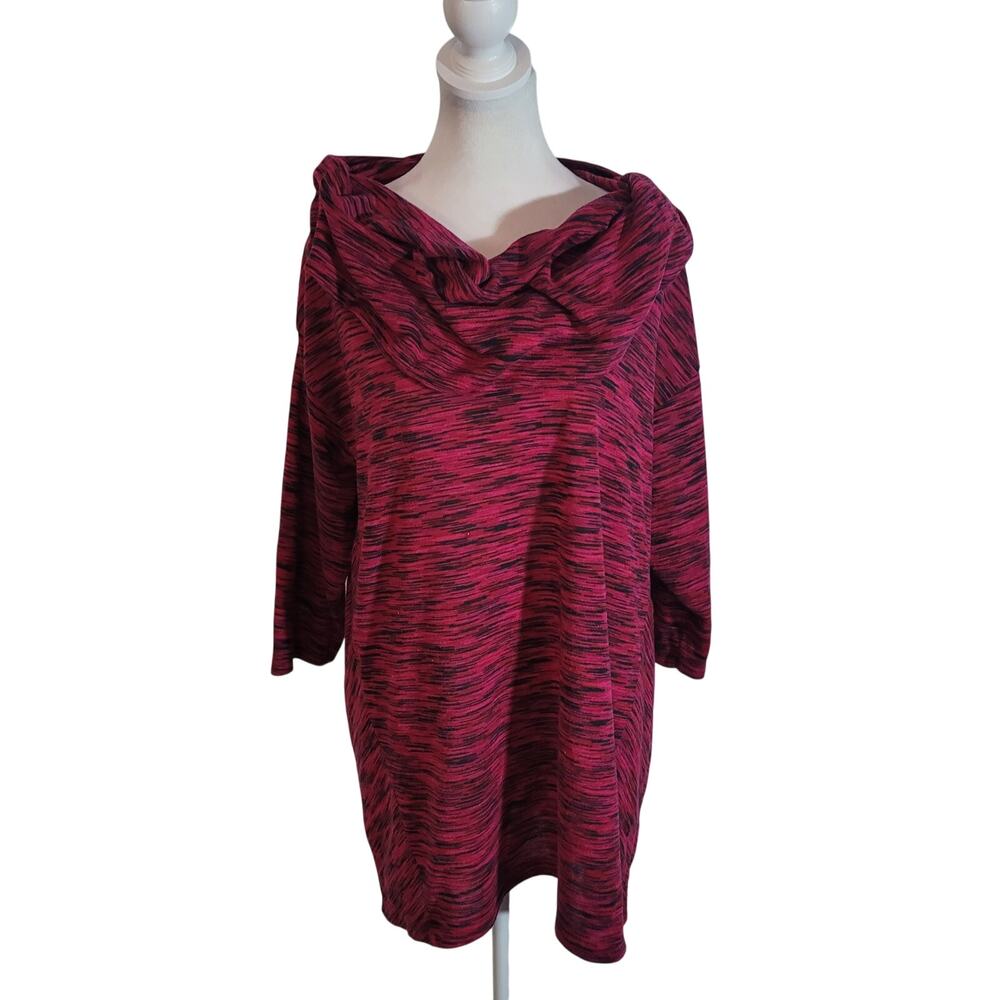 Catherines Size 0x Cowl Neck Pink Black Space Dye 3/4 Sleeve Sweater Casual‎